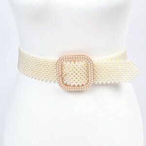 BNWT Braided Pearls Square Buckle Fashion Belt Statement Belt